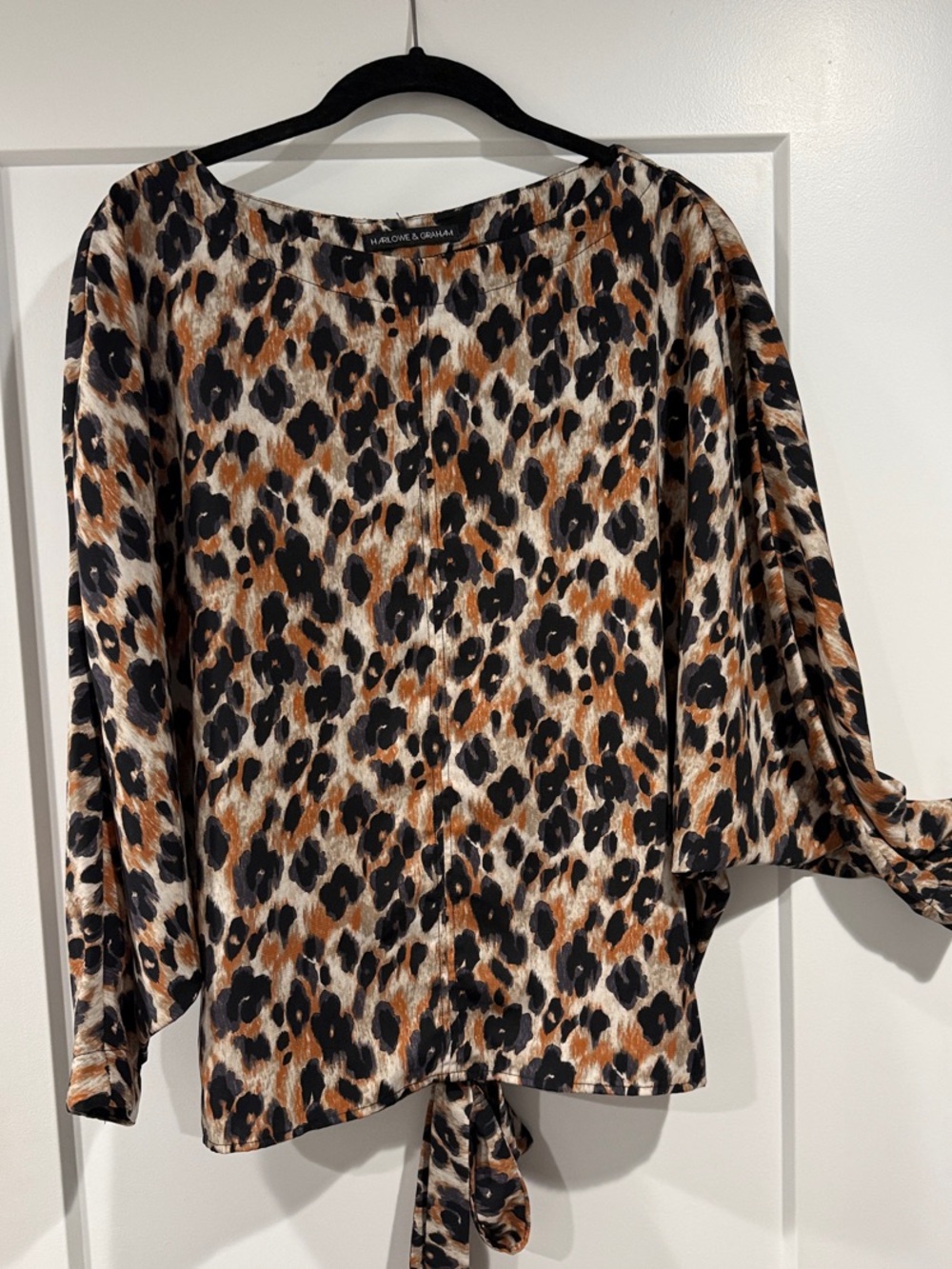 Harlowe & Graham Leopard Print Tie-Front Blouse in Brown and Black